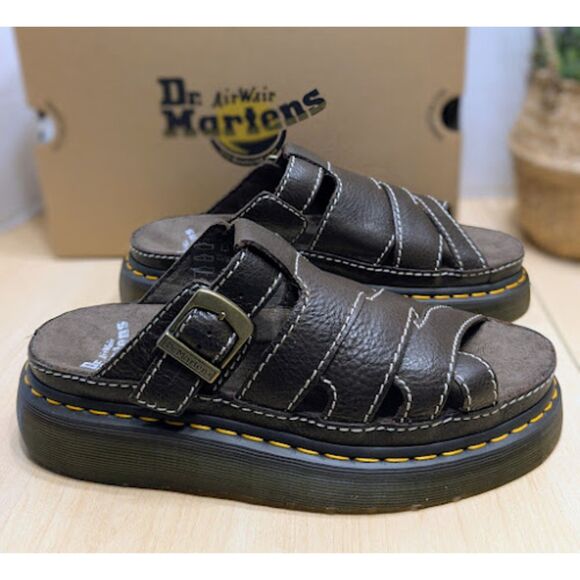 Dr. Martens Kelp Brown Maxxy Slide AR Rogue Leather Unisex Sandals UK 8 NIB - Picture 4 of 13